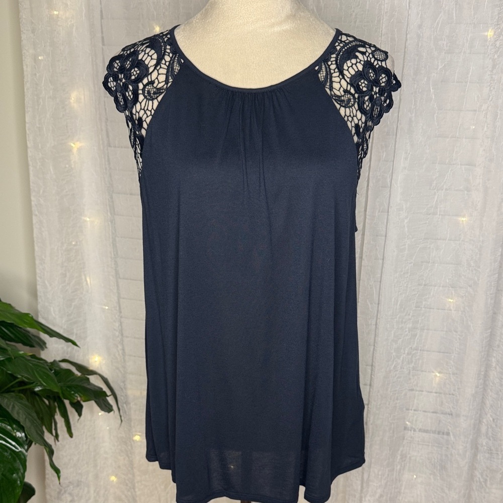 H&M Dark Blue Crochet Sleeve Blouse